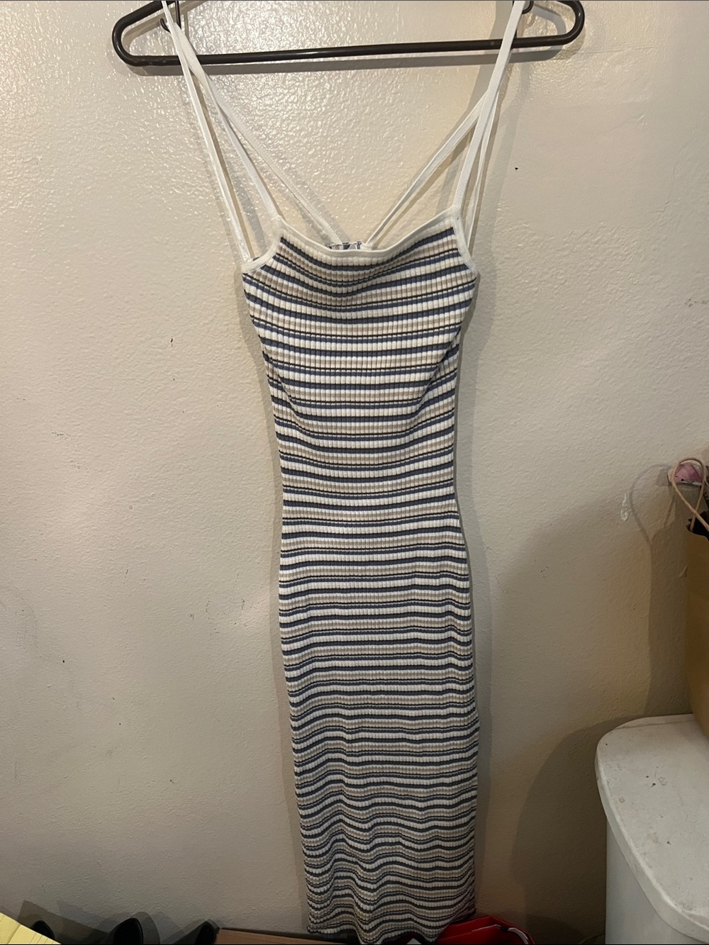 Abercrombie & Fitch White and Navy Striped Ribbed Maxi Dress